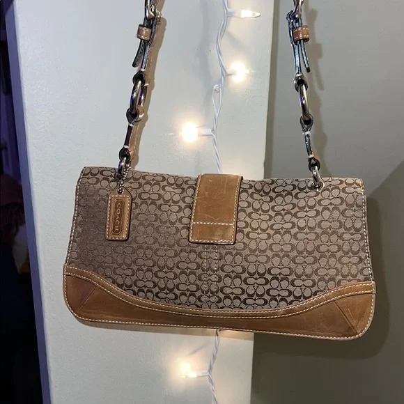 Coach Brown Leather Trim Shoulder Bag with Signature Monogram Soho Flap - Picture 8 of 8